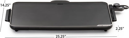 Presto 07072 22-Inch Extra Large Griddle, 22"x 13", Low Profile Design, Ceramic Nonstick, Black - PuriLite