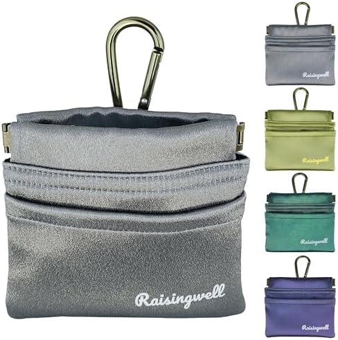 Raisingwell Dog Treat Pouch, Black Pocket Sized Pet Training Pouch, Cotton Fabric, Hand Free Dog Walking Bag with Carabiner, Self-Closing Pet Feed Snack Reward, for Pet Puppy Travel or Outdoor Use - PuriLite