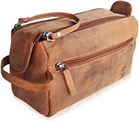 Genuine Leather Travel Toiletry Bag - Hygiene Organizer Dopp Kit by Rustic Town - PuriLite