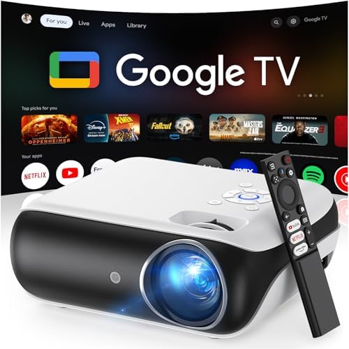 Official Licensed Google TV Smart Projector, HAPPRUN Projector 4k Support with Dolby Sound, Built-in Streaming Apps, Native 1080P, Wi-Fi & Bluetooth, Projecteur for Home Cinema,Gaming,Outdoor - PuriLite