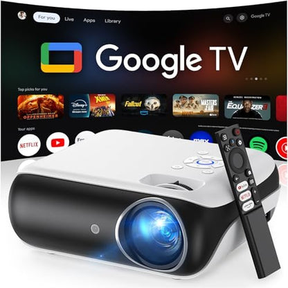Official Licensed Google TV Smart Projector, HAPPRUN Projector 4k Support with Dolby Sound, Built-in Streaming Apps, Native 1080P, Wi-Fi & Bluetooth, Projecteur for Home Cinema,Gaming,Outdoor - PuriLite