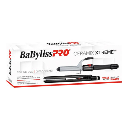 BaBylissPRO Ceramic Styling Duo, 1 inch Ceramic Flat Iron, and 1 inch Ceramic Curling Iron, Dual Voltage, Heats Up To 450 Degress Fahrenheit - PuriLite