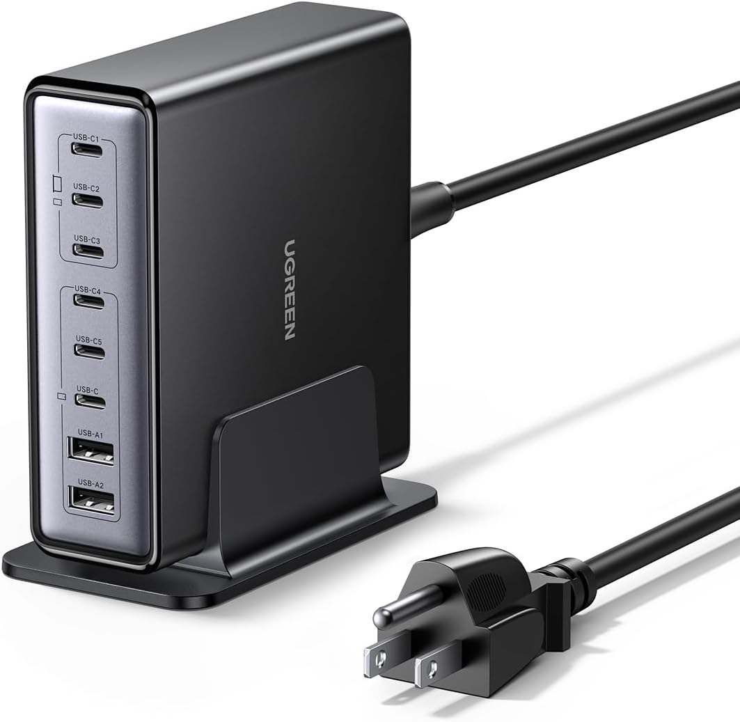 UGREEN 200W 8-Port GaN USB C Charger Block, Desktop Charging Station USB C and USB PD 100W Fast Charging Compatible for MacBook Pro 16" Air, XPS 13, iPad Pro, iPhone 16 Pro, Galaxy S25 - PuriLite