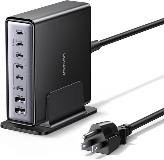 UGREEN 200W 8-Port GaN USB C Charger Block, Desktop Charging Station USB C and USB PD 100W Fast Charging Compatible for MacBook Pro 16" Air, XPS 13, iPad Pro, iPhone 16 Pro, Galaxy S25 - PuriLite