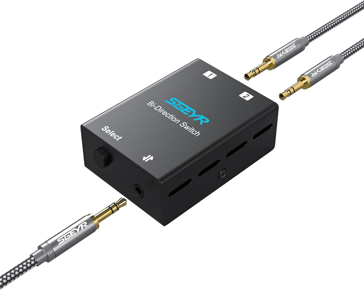 SGEYR Audio Switch 3.5mm Bi-Direction Switch, Stereo Audio Switcher 2 in 1/1 in 2 Out, Audio Switch Selector for Phone Speakers Headhphone - PuriLite