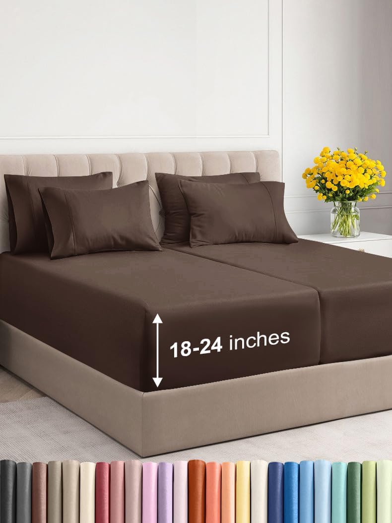 Extra Deep Queen Sheet Set - 6 Piece Breathable & Cooling Sheets - Hotel Luxury Bed Sheets Set - Easy & Secure Fit - Soft, Wrinkle Free & Comfy Sheets Set - White Sheet Set w/Extra Deep Pockets - PuriLite