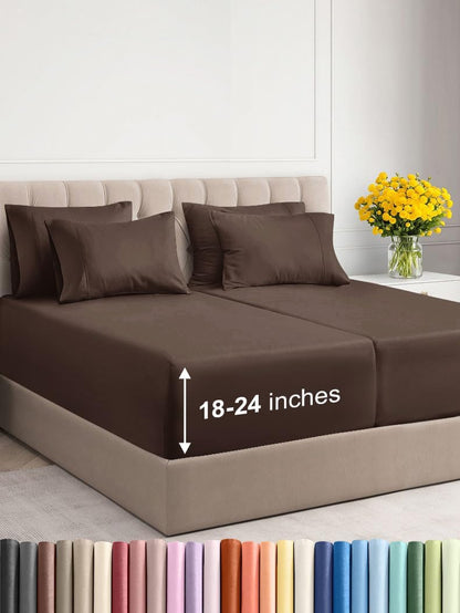 Extra Deep Queen Sheet Set - 6 Piece Breathable & Cooling Sheets - Hotel Luxury Bed Sheets Set - Easy & Secure Fit - Soft, Wrinkle Free & Comfy Sheets Set - White Sheet Set w/Extra Deep Pockets - PuriLite