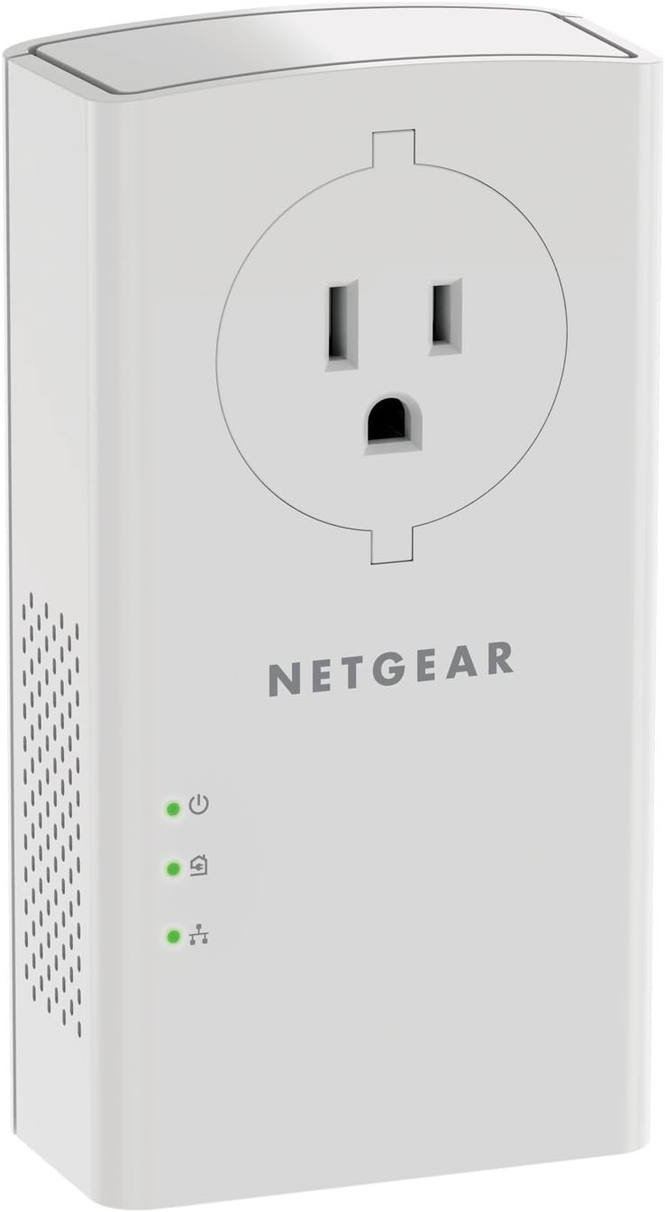 NETGEAR Powerline Adapter Kit, 2000 Mbps Wall-Plug, 2 Gigabit Ethernet Ports with Passthrough + Extra Outlet (PLP2000-100PAS) - PuriLite
