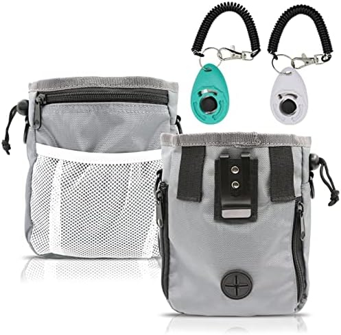 MGKSHADOW Dog Treat Pouch 1pc, Pet Training Clicker 2 pcs, Pet Treat Pouch, Built-in Poop Bag Dispenser (Black) - PuriLite