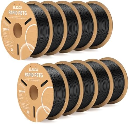 ELEGOO Rapid PETG Filament 1.75mm Black 1KG, 3D Printer Filament Max 600 mm/s High Speed Printing, Dimensional Accuracy +/- 0.02 mm Fit Most FDM Printer 1kg Cardboard Spool - PuriLite