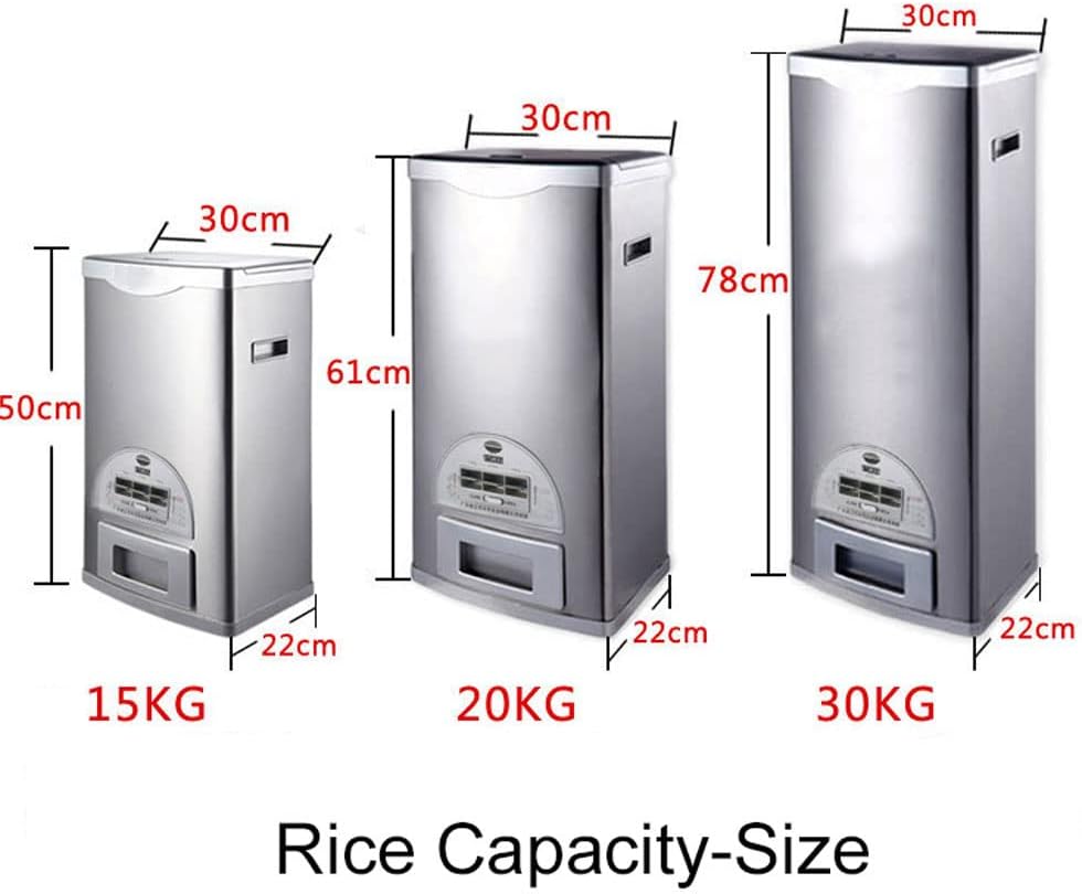 Rice Tank Rice Storage Rice Storage Container Stainless Steel 25/33/45/55/66LB Sealed Grain Rice Cabinet Rice Storage Bucket (Black 20kg) - PuriLite