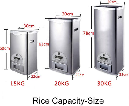 Rice Tank Rice Storage Rice Storage Container Stainless Steel 25/33/45/55/66LB Sealed Grain Rice Cabinet Rice Storage Bucket (Black 20kg) - PuriLite