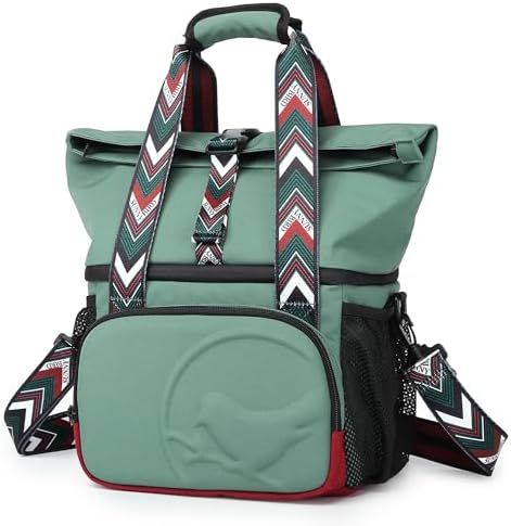 SUNNY BIRD Dual Compartment Lunch Bag Insulated Lunch Box for Women and Men (Green with Boho Strap) - PuriLite