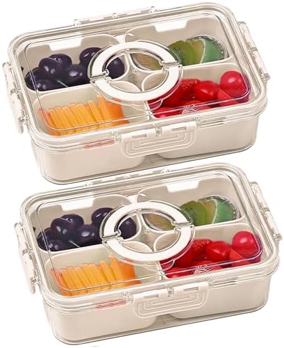 KIGITIONE Snackle Box, Pink 8 Compartments Portable Serving Tray, Divided Snackle Box Container with Lid and Handle, Snack Organizer for Fruits, Snacks, Nuts, Candy, Ideal for Party, Travel & Picnics - PuriLite
