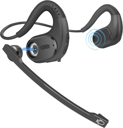 BANIGIPA Bluetooth Headset with Removable Microphone, Noise Cancelling Wireless Headset for Phones Laptop Computer PC, Open Ear Headphones for Office Meeting Running Cycling Driving Working-12 Hrs - PuriLite