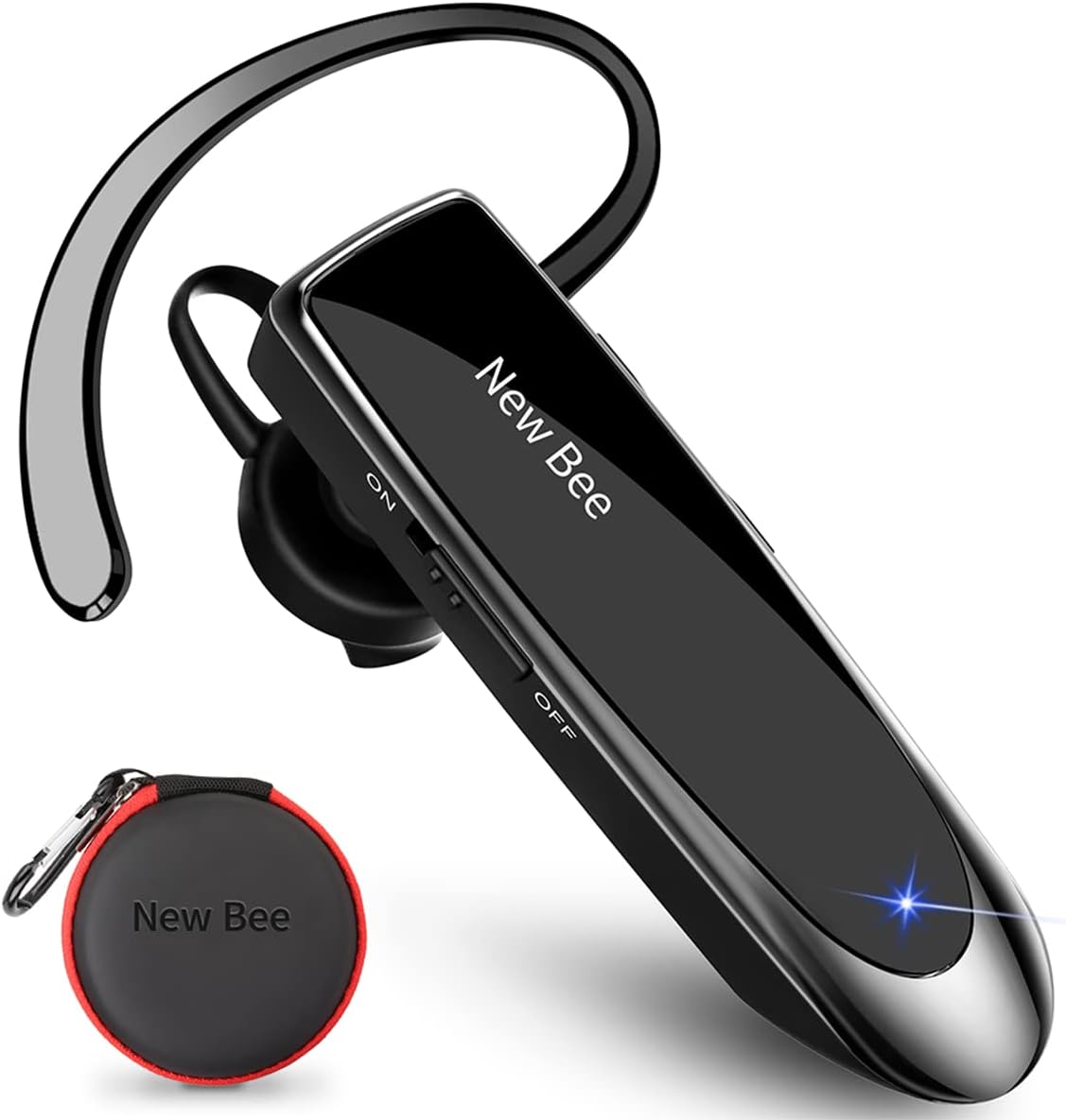 Bluetooth Headset New Bee 24Hrs V5.0 Bluetooth Earpiece Wireless Handsfree Driving Headset with Noise Canceling Mic Headset Case for iPhone Samsung Android Mobile Cell Phone Tablets Office - PuriLite
