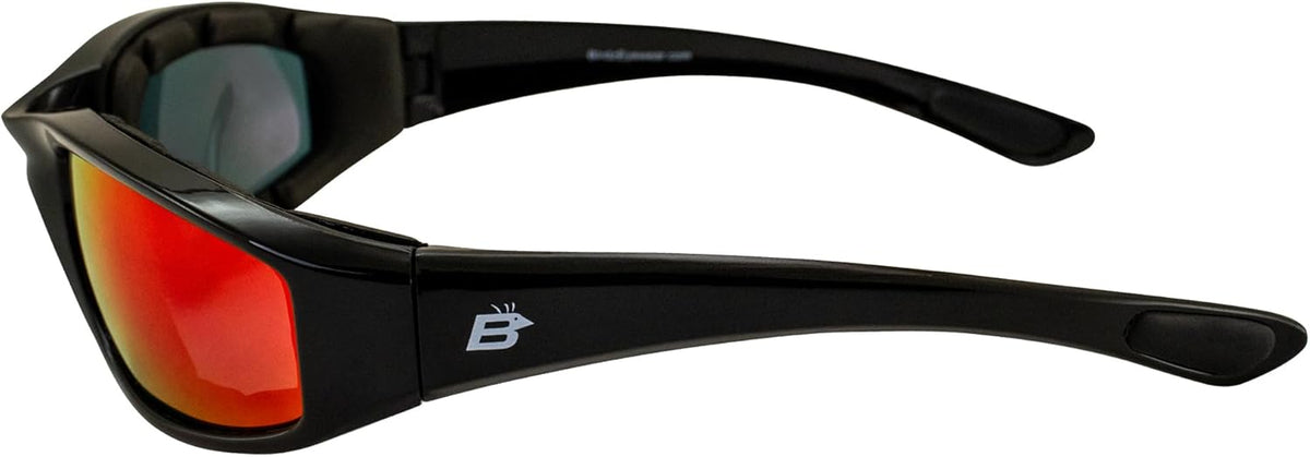 Birdz Eyewear Oriole Padded Motorcycle Riding Sunglasses Gloss Black Frames Red G-Tech Reflective Lenses - PuriLite