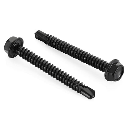 #10 x 1 Hex Washer Head Self Tapping Drilling Screws Black Oxidized, 410 Stainless Steel, 100 PCS - PuriLite