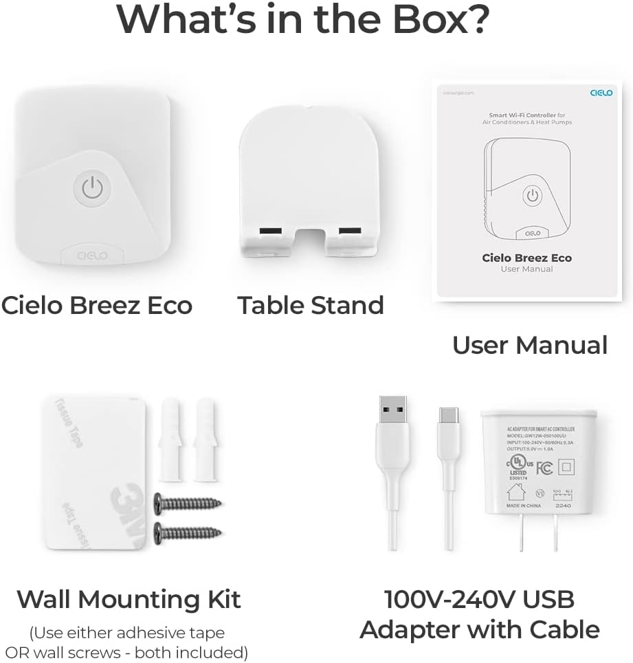 Breez Eco | Smart AC Controller for Mini Split, Window, Portable ACS | WiFi, Alexa, Google, Siri Shortcuts, SmartThings, IFTTT, Free App, NO Subscriptions | Schedules, Geofencing, Comfy (Black) - PuriLite