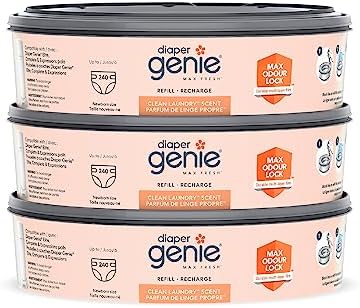Diaper Genie Max Fresh Clean Laundry Scent Diaper Disposal Pail Refills, Pack Of 3 - PuriLite