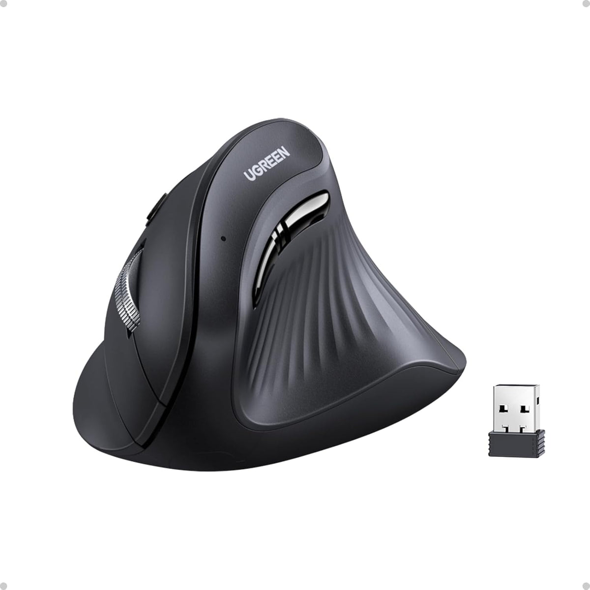 UGREEN Ergonomic Wireless Vertical Mouse with 5 Buttons, Bluetooth 5.0 & 2.4Ghz with USB Receiver, 4 DPI Levels up to 4K, Silent Click, Compatible with Windows, Linux, Mac, Android and Chrome - PuriLite