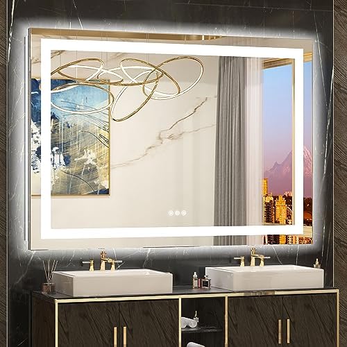 TETOTE LED Bathroom Mirror 20x28 Frontlit & Backlit Lighted Vanity Mirror Anti Fog Stepless Dimmable 3 Colors White/Warm/Natural,Double Lights,Wall-Mounted(Horizontal/Vertical) - PuriLite