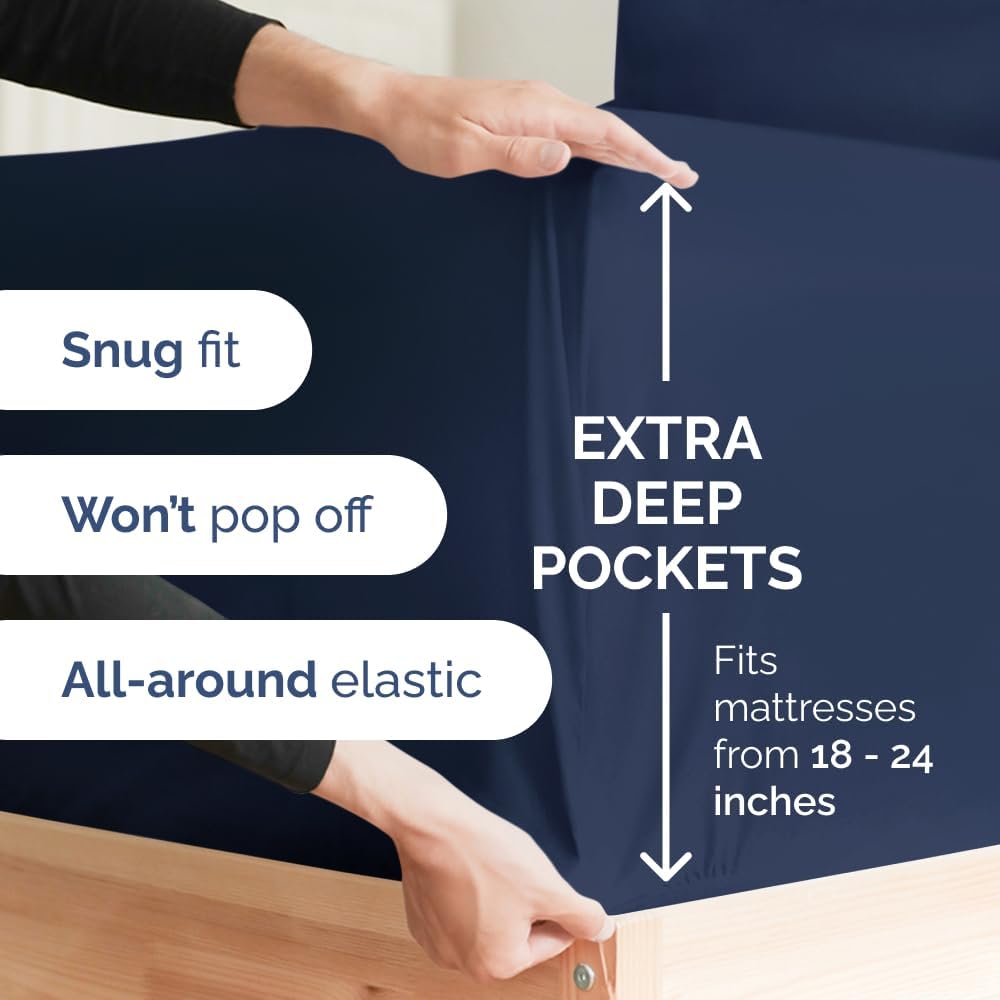 Extra Deep Queen Sheet Set - 6 Piece Breathable & Cooling Sheets - Hotel Luxury Bed Sheets Set - Easy & Secure Fit - Soft, Wrinkle Free & Comfy Sheets Set - White Sheet Set w/Extra Deep Pockets - PuriLite