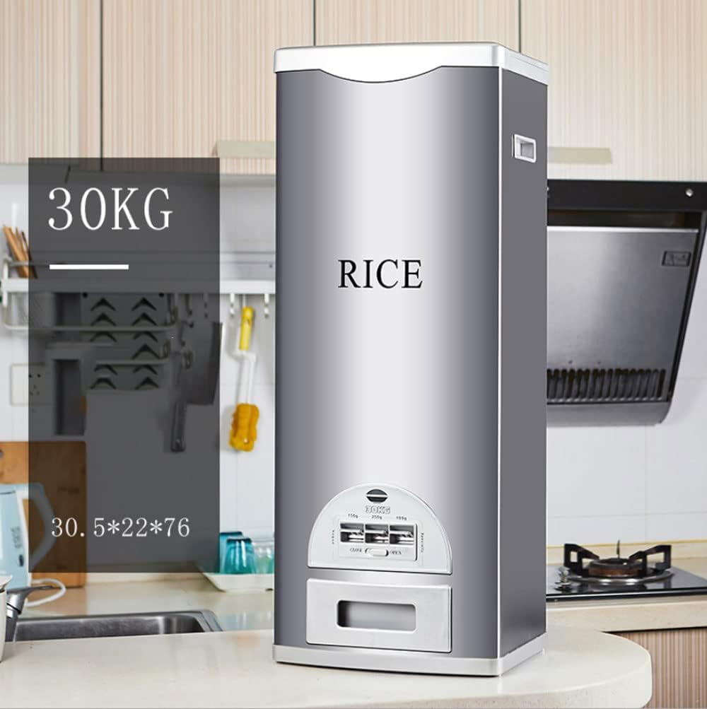 Rice Tank Rice Storage Rice Storage Container Stainless Steel 25/33/45/55/66LB Sealed Grain Rice Cabinet Rice Storage Bucket (Black 20kg) - PuriLite