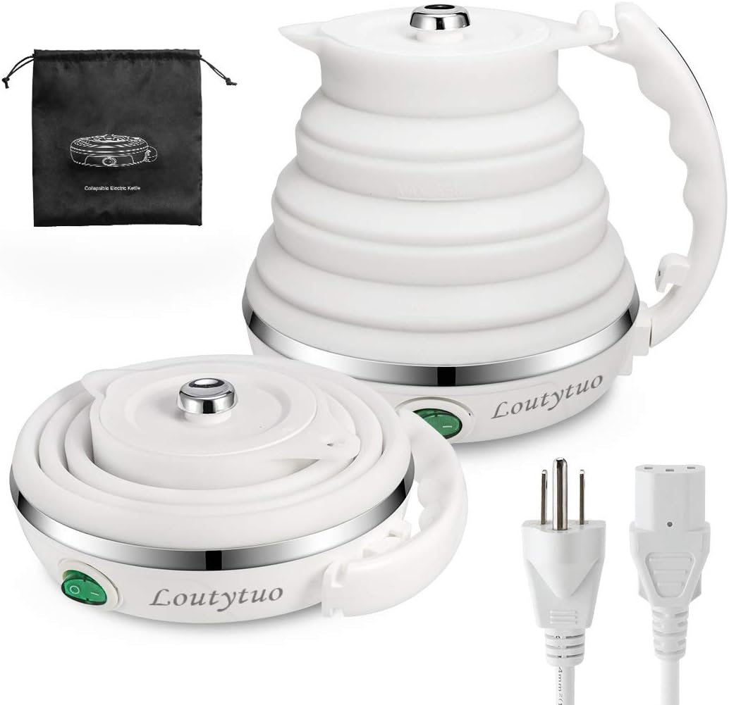 120V 555ML Ultrathin Travel Foldable Electric Kettle with Separable Power Cord and Handle, Boil Dry Protection, Food Grade Silicone - PuriLite