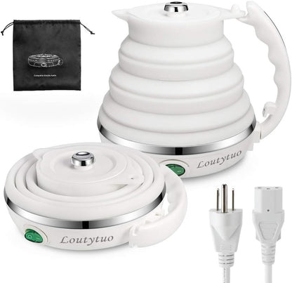 120V 555ML Ultrathin Travel Foldable Electric Kettle with Separable Power Cord and Handle, Boil Dry Protection, Food Grade Silicone - PuriLite