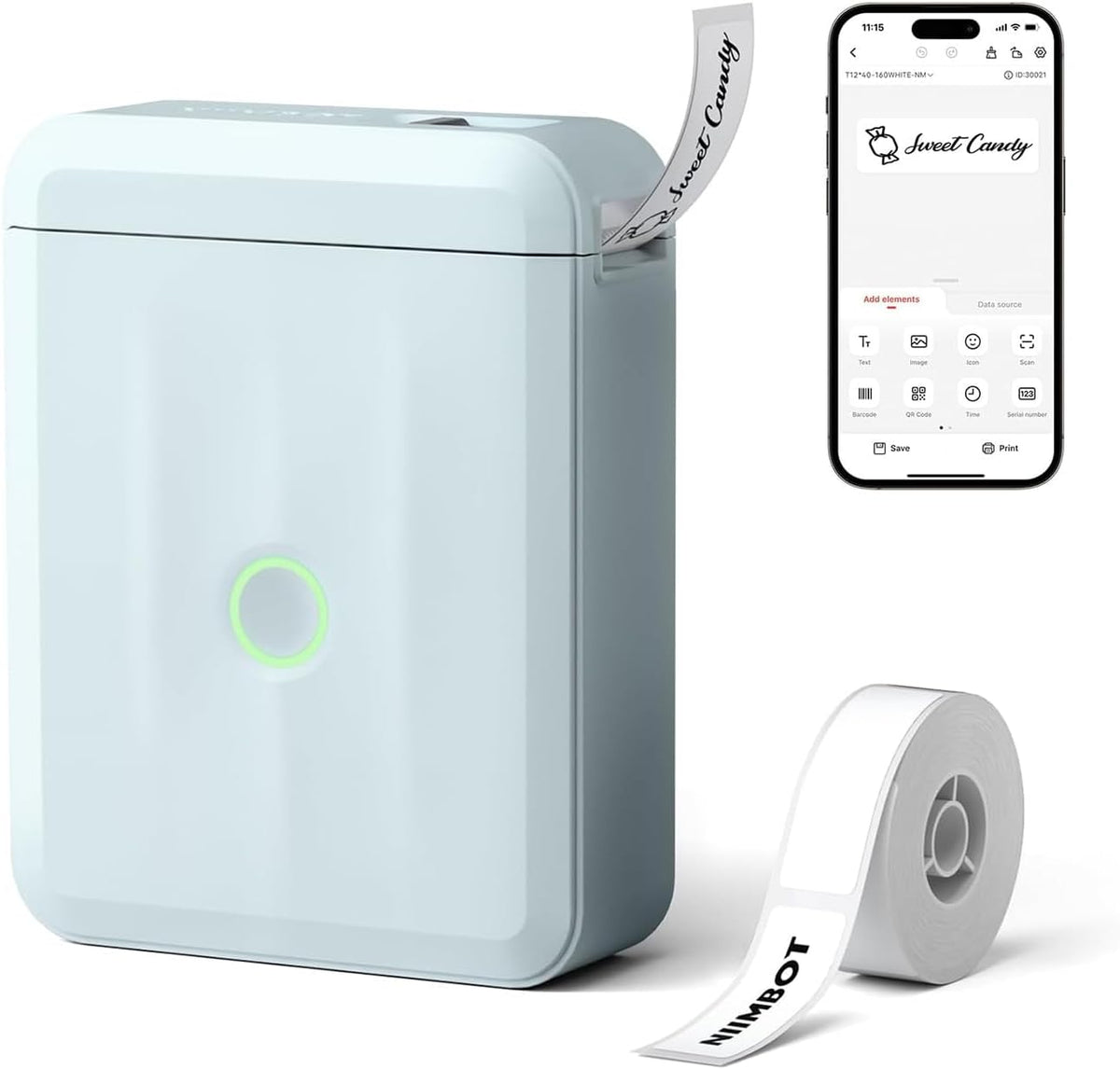 NIIMBOT D110 Mini Label Maker Machine with Tape(Pre-Cut Size 12x40mm), Portable Bluetooth Sticker Printer, Inkless Automatic Feeding One-Touch Custom Printing, Compatible with Phone Only - PuriLite