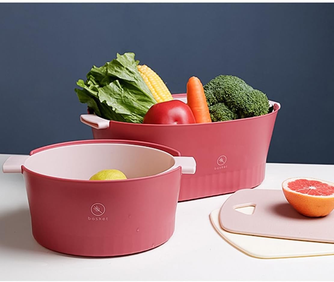 Kitchen Washbas Food Strainer Drain Basket Rotating Drainer Double-Layer Basin Vegetable Fruit Washing Strainer - PuriLite