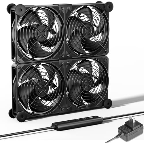 upHere Big Airflow 2 x 120mm x 25mm Computer Fan with AC Plug Cabinet Fan 100V 240V AC Power Supply,DC 12V 5 Speed Controller, for Router Mining Machine Chassis Server Workstation Cooling - PuriLite