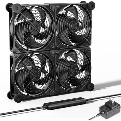 upHere Big Airflow 2 x 120mm x 25mm Computer Fan with AC Plug Cabinet Fan 100V 240V AC Power Supply,DC 12V 5 Speed Controller, for Router Mining Machine Chassis Server Workstation Cooling - PuriLite