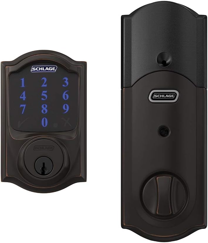 Schlage BE469ZP CAM 622 Connect Smart Deadbolt with Alarm with Camelot Trim in Matte Black, Z-Wave Plus Enabled - PuriLite