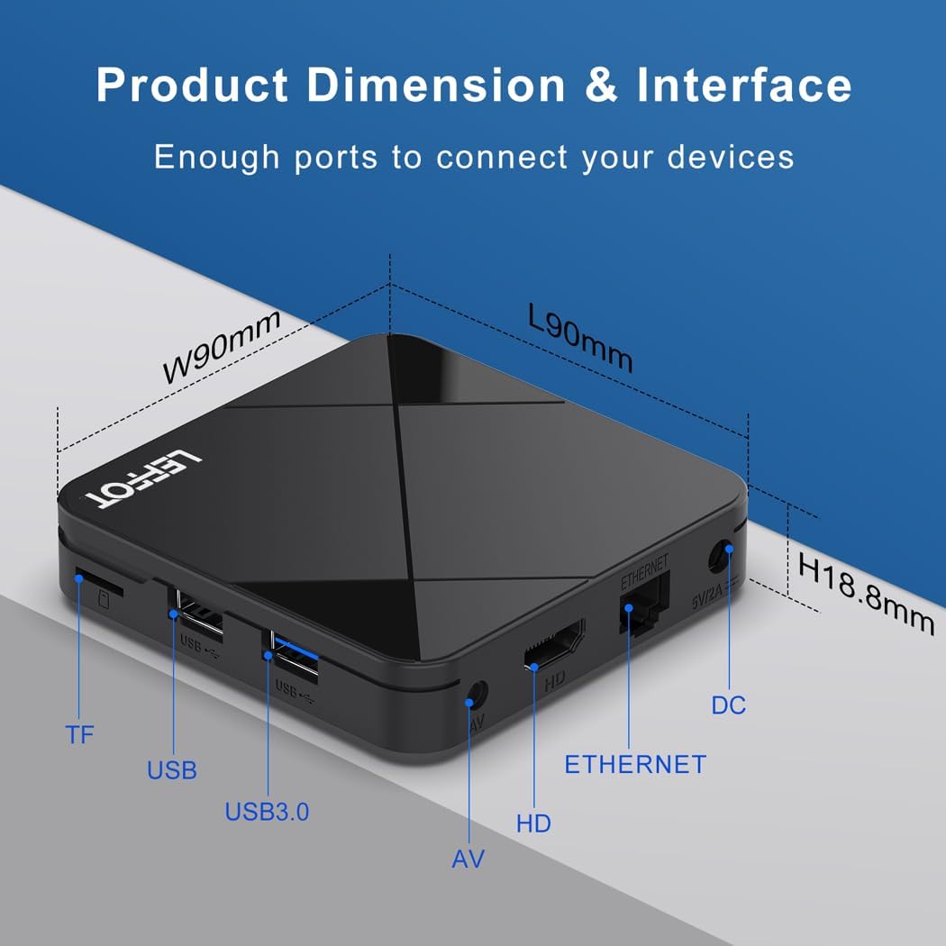 LEFFOT Android TV Box 2025,4K UHD Steaming Devices for TV,2GBRAM + 8GBROM,with HDR10,2.4G&5G WIFI6,BT 5.0,Smat TV Box RK3518 - PuriLite