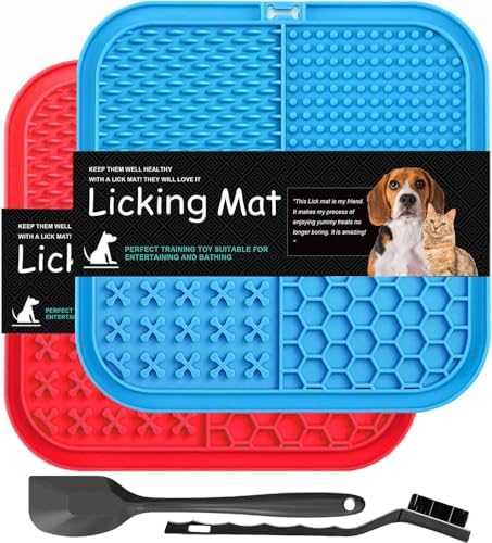 2 Pack Licking Mat for Dogs & Cats with Suction Cups, Dog Slow Feeder Lick Pat for Anxiety Relief, Dog Toys Feeding Mat for Butter Yogurt Peanut, Pets Bathing Grooming Training Mat - PuriLite