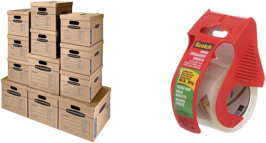 Bankers Box SmoothMove Classic Moving Kit Boxes, Tape-Free Assembly, Easy Carry Handles, 8 Small 4 Medium, 12 Pack(7716403) - PuriLite