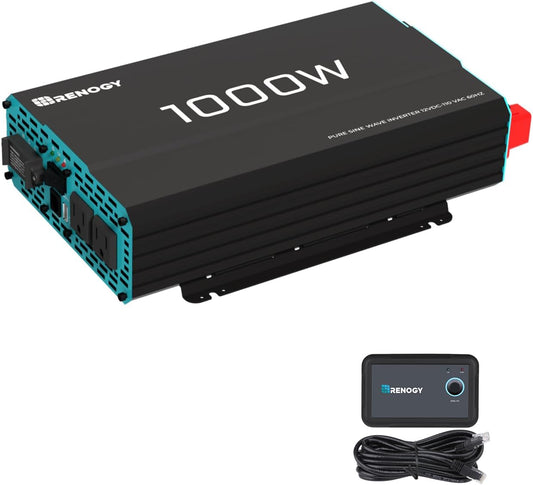 Renogy Pure Sine Wave Inverter 1000w Power Inverter DC 12v to AC 110v, Solar Inverter 12v to 110v Converter with 5V/2.1A USB Port, 2 AC Ports, Remote Controller - PuriLite