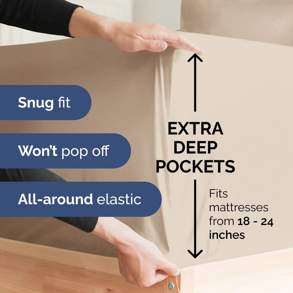 Extra Deep Queen Sheet Set - 6 Piece Breathable & Cooling Sheets - Hotel Luxury Bed Sheets Set - Easy & Secure Fit - Soft, Wrinkle Free & Comfy Sheets Set - White Sheet Set w/Extra Deep Pockets - PuriLite