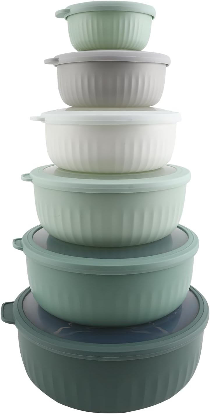 COOK WITH COLOR Prep Bowls with Lids- 8 Piece Nesting Plastic Small Mixing Bowl Set with Lids (Teal Ombre) - PuriLite