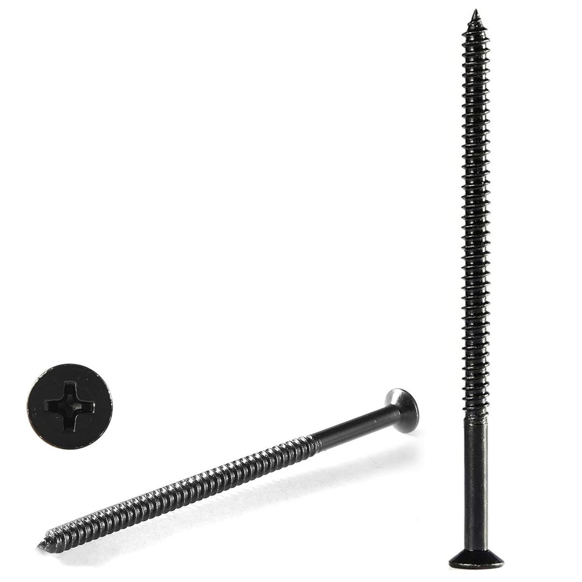 GOHODOMINO #4 x 1/2" Wood Screw 100Pcs, Stainless Steel 304 (18-8) Screws Flat Head Phillips Fast Self Tapping Drywall Screws Black Oxide - PuriLite