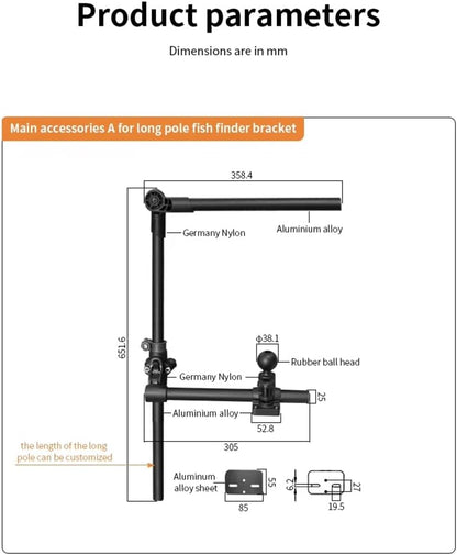 Strg Transducer Bracket with Fish Finder Mount for Kayak/Boat, Livescope Fish Finder Transducer Mount for Garmin/Lowrance, Compatible with RAM Mounts C Size/1.5'' Double Socket Arm (Foldable) - PuriLite