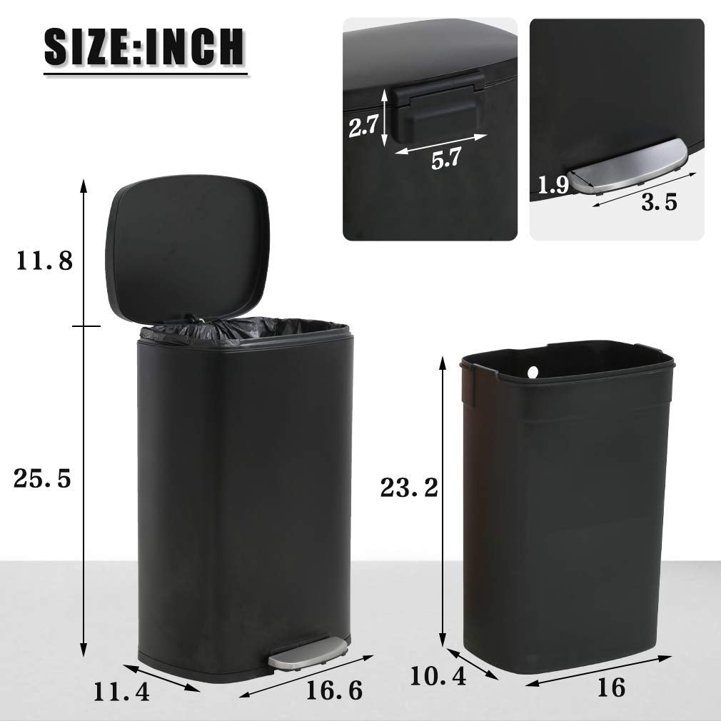 13 Gallon/50 L Garbage Can Kitchen Trash Can with Lid for Office Bedroom Bathroom Step Trash Bin Fingerprint-Proof Brushed Stainless Steel - PuriLite