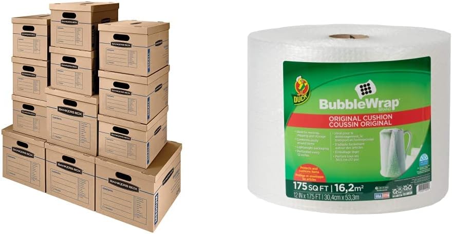 Bankers Box SmoothMove Classic Moving Kit Boxes, Tape-Free Assembly, Easy Carry Handles, 8 Small 4 Medium, 12 Pack(7716403) - PuriLite