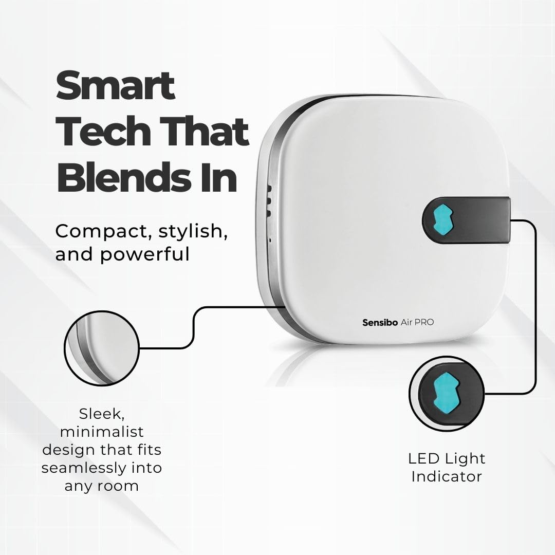 Sensibo Air PRO - Air Conditioner Smart Controller & Air Quality Sensor. Smart Thermostat for Mini Split, Window, Portable AC. Temp & Humidity Sensors. Google, Alexa, Siri & Apple HomeKit Compatible - PuriLite