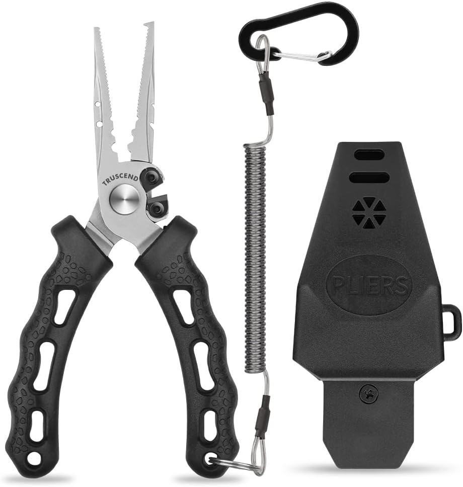 TRUSCEND Lockable Handy Fishing Pliers with Innovative Ergonomic Handle, Saltwater Corrosion Resistant Teflon Coated Fishing Tool, Multi-Function Fishing Gear with Mo-V Cutter, Amazing Fishing Gift - PuriLite