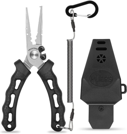 TRUSCEND Lockable Handy Fishing Pliers with Innovative Ergonomic Handle, Saltwater Corrosion Resistant Teflon Coated Fishing Tool, Multi-Function Fishing Gear with Mo-V Cutter, Amazing Fishing Gift - PuriLite