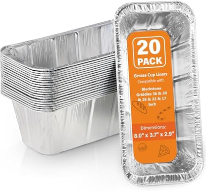 Blackstone Griddle Grease Cup Liner: 20 Pcs Grease Catcher for Blackstone Grill 17 22 28 30 36 Inch Blackstone Griddle Accessories Aluminum Drip Pan Liners Replacement Parts - PuriLite