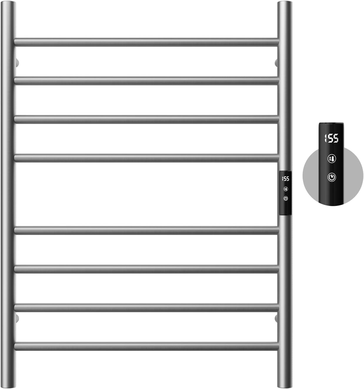 POPFLY Heated Towel Rack, Wall Mounted Electric Hot Towel Warmer, 4-Bar 304 Stainless Steel Small Heated Towel Warmer Rack for Bathroom with Timer and Temperature Control, Brushed - PuriLite